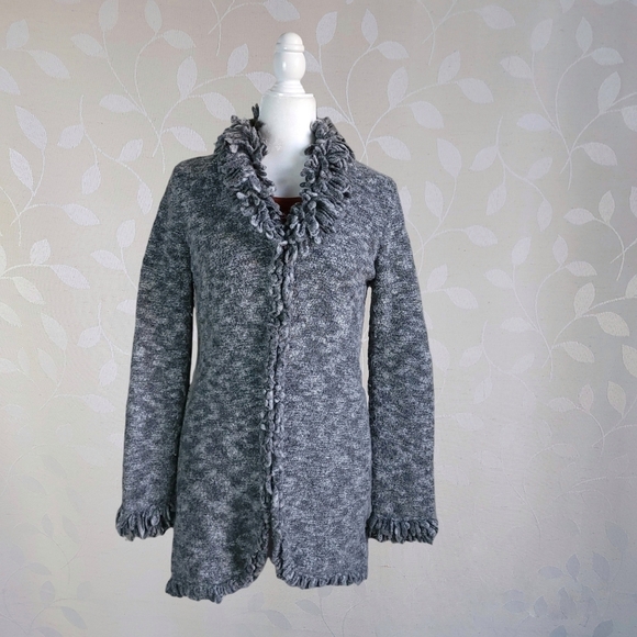 Nine West Cozy Wool Blend Loop Knit Hook Front Longline Cardigan Marled Gray Med - Picture 3 of 16